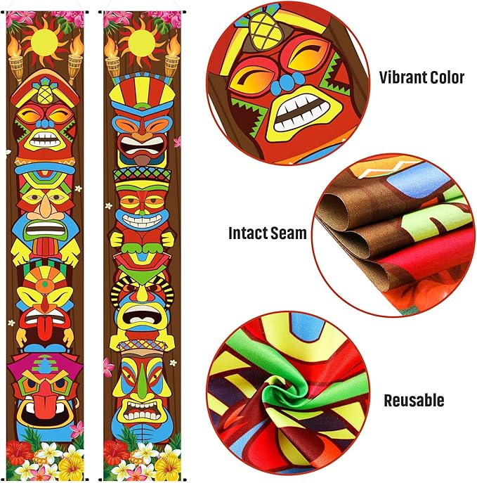 Frienda Hawaiian Luau Party Decoration Supplies Tiki Banner Tiki Totem Door Sign for Hawaii Tropical Decoration Aloha Tropical Birthday Party Wall Hanging Decor Supplies