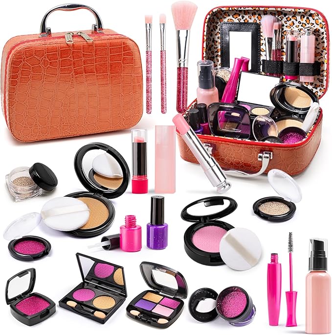 Kids Makeup Kit for Girls - Pretend Play Makeup Set with Bag, Makeup Set Toy for Little Girls,Beautiful Christmas Birthday Gift for Kids Age 3+ (No Real Makeup)