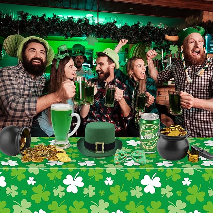 2 Pack St Patrick's Day Tablecloth - Green Shamrock Table Cloth, Plastic Disposable Rectangle Luck Irish Clover Table Cover for Saint Patrick Day Table Decorations and Party Decor, 108 x 54 Inch