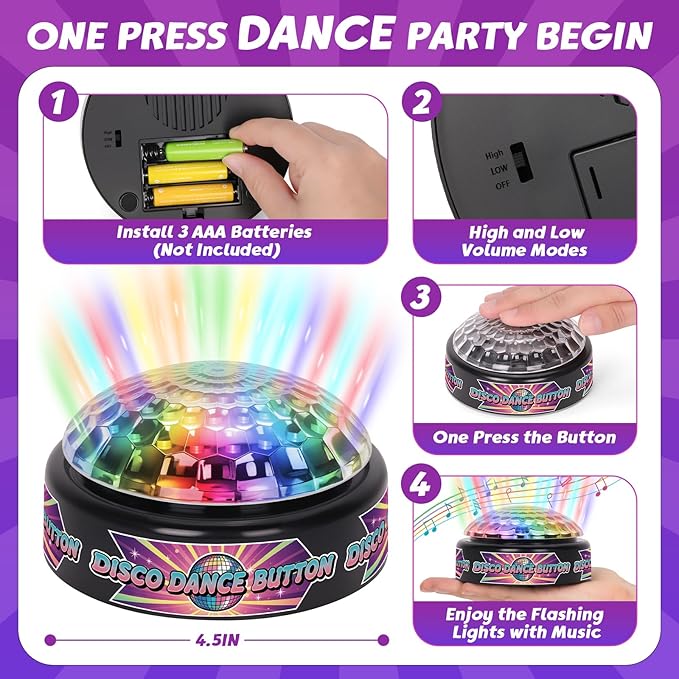 FunisFun Disco Dance Button with 5 Classic Disco Songs, Funny Sound Button for Party Supplies, Novelty Toys for Playing Jokes, Gag Gifts for Office Coworkers and Adults
