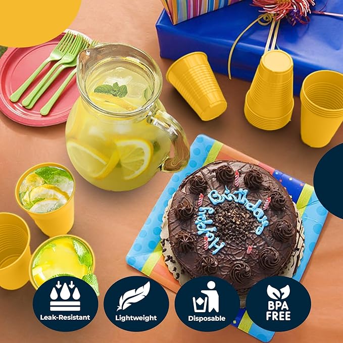 Exquisite Party Solids 12 Oz Yellow Plastic Cups For Party Supplies 50 Pack | Yellow Disposable Cups Plastic | Disposable Drinkware For Parties, Events & Everyday