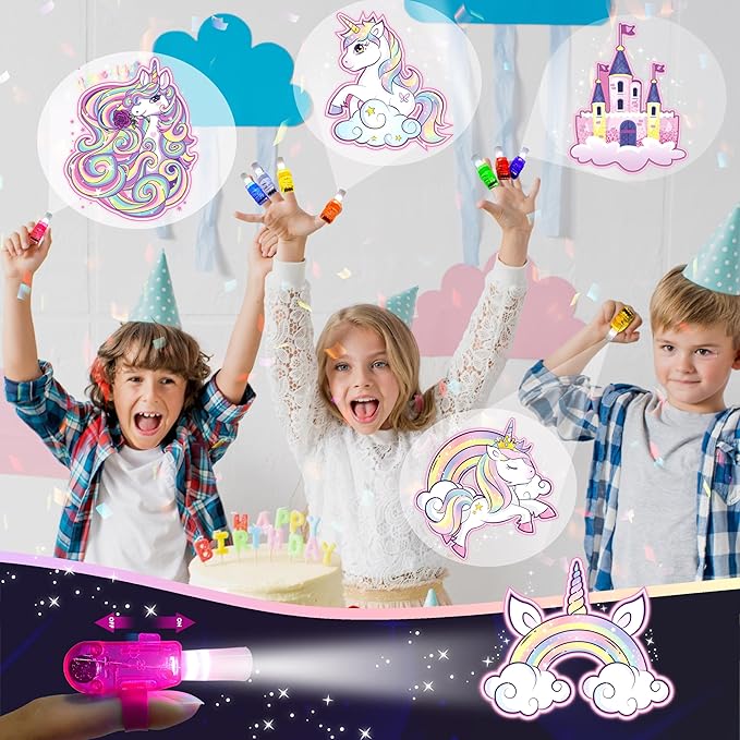 24PCS Unicorn Party Favors-LED Finger Lights：Glow-in-the-Dark Light-Up Toys Bulk for Kids,Unicorn Theme Birthday Party Decorations Supplies, Kids' Party Goodie Bags, Classroom Prizes, Fun Gifts