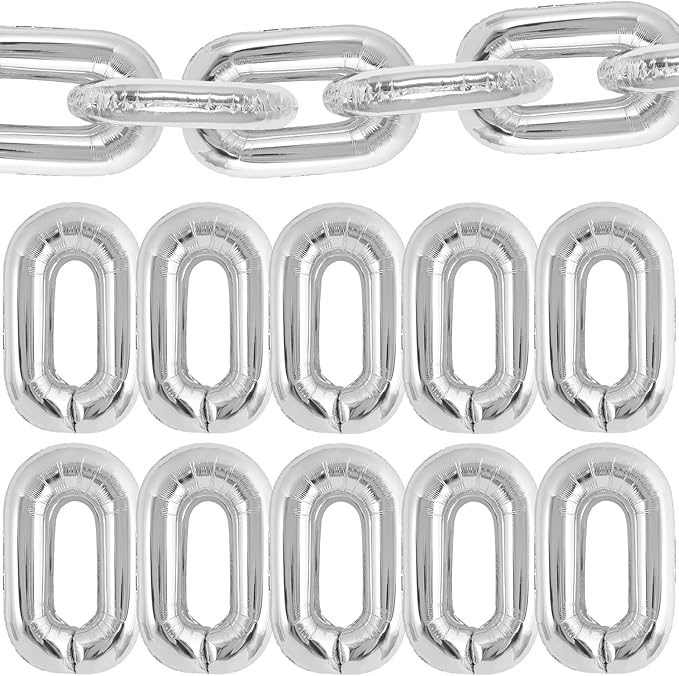 24 Pcs Giant Silver Chain Balloons Garland, 16 Inch Foil for 80s 90s Party Decorations, Birthdays, Weddings, Graduations, Hip Hop Retro Theme Party Supplies