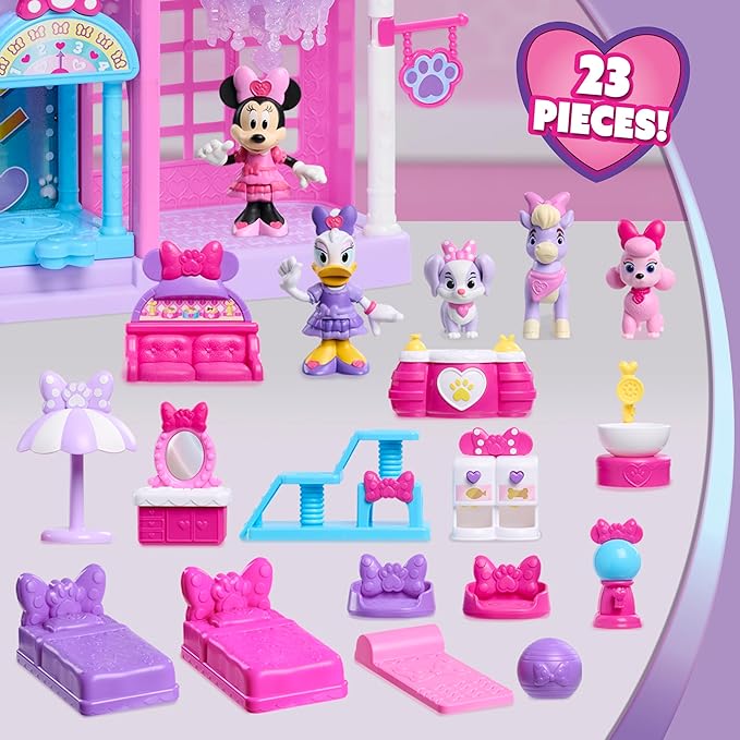 Disney Jr. Minnie Mouse Pet Hotel Playset, 23-piece Hotel Set, 20 Inch Tall Playset, Ages 3 and Up, Kids Toys for Ages 3 Up by Just Play