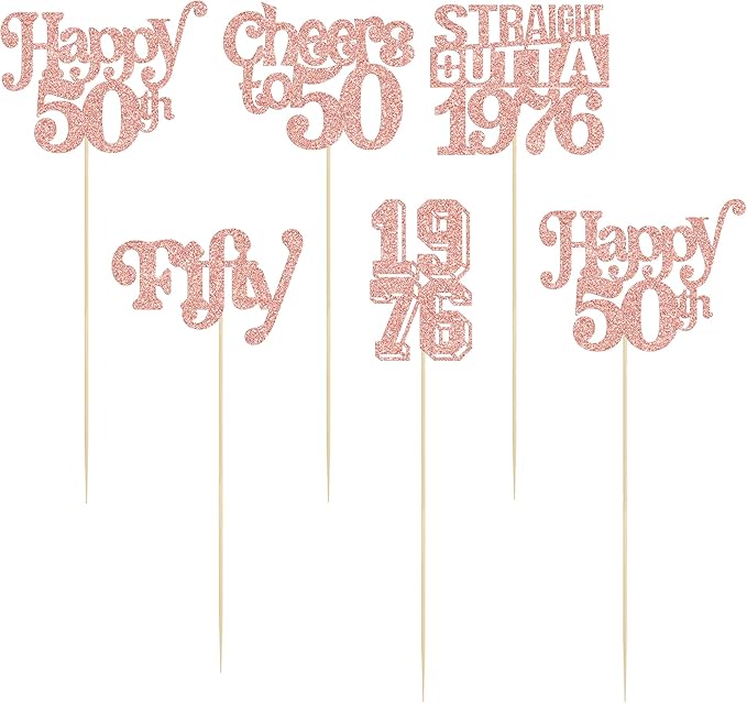 Gyufise 15Pcs Happy 50th Birthday Centerpiece Sticks Fifty Straight Outta 1976 Table Flower Centerpieces Sticks Cheers to 50 Decorations for 50th Birthday Party Supplies Rose Gold