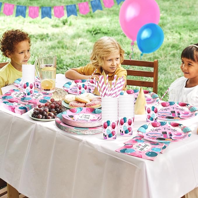 Spa Birthday Party Decorations, 120Pcs Spa Day Party Supplies Disposable and Relaxing Tableware Includes Plates, Napkins, Cups and Straws | Serves 24