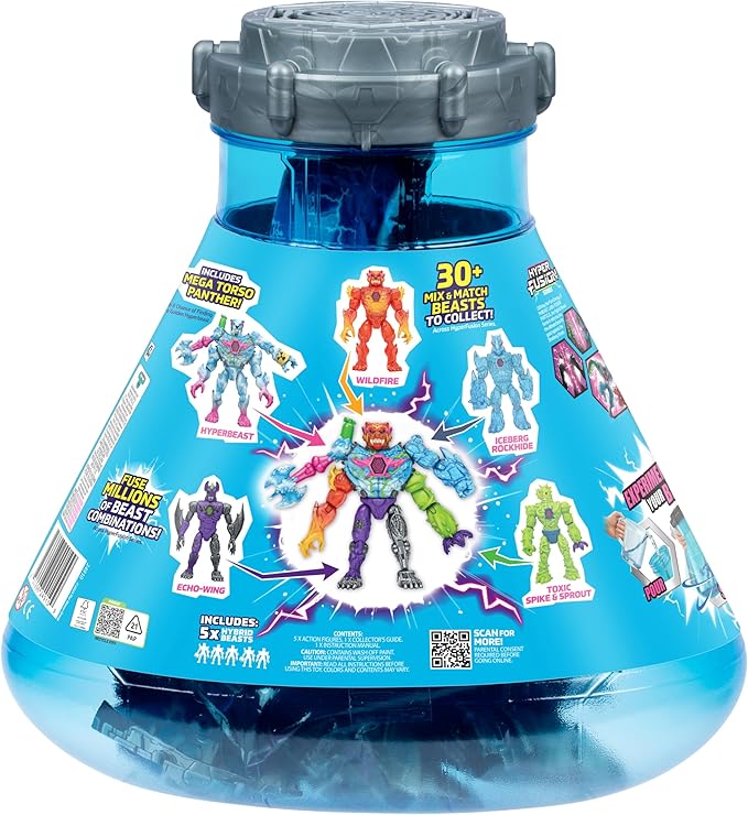MrBeast Lab Hybrids Mega Pack, Reveal Different Hybrid Parts to Create 5 Mix & Match Action Figures, Including a Mega Torso Panther Experiment to Reveal Real Colors, Collect 30+ Beasts