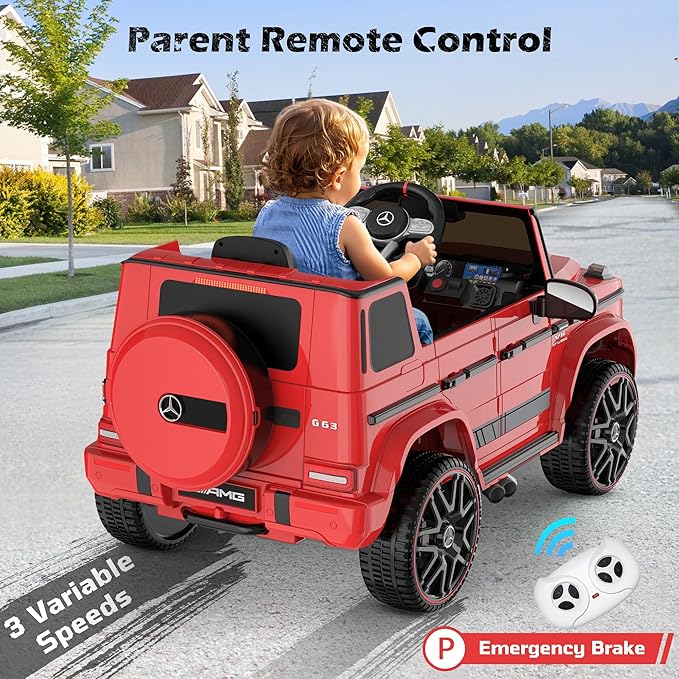 ANPABO Licensed Mercedes-Benz G63 Car for Kids, 12V Ride on Car w/Parent Remote Control, LED Headlights, Music Player/Bluetooth & Horn, Soft Start, Low Battery Prompt, Kids Electric Car, Red