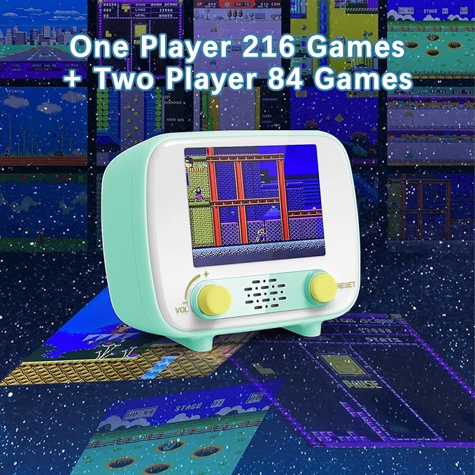 Handheld Game Console, Retro Mini Arcade Machine with 2.8″ Screen, Featuring 216 Classic One-Player Games and 84 Classic Two-Player Games, Supports for Handheld Controller & AV Output Connection TV