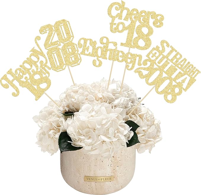 Gyufise 15Pcs Happy 18th Birthday Centerpiece Sticks Eighteen Straight Outta 2008 Table Flower Centerpieces Sticks for Cheers to 18th Birthday Party Supplies Gold