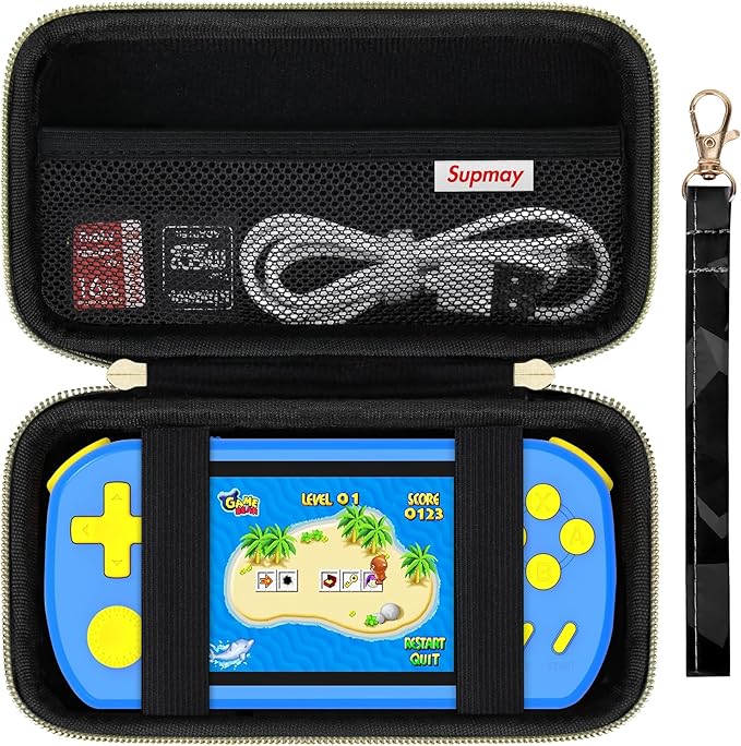 Supmay Carrying Case Compatible with CCTU / TEBIYOU Kids Handheld Games Preloaded 218 Retro Video Games, Portable Gaming Electronic Toys Storage Holder Travel Bag with Mesh Pocket, Black(Cube)