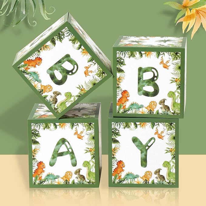 Dinosaur Baby Shower Decorations Box - Green Jungle Dinosaur Baby Boxes for Boys，Dinosaur Birthday Party Boxes Block for Woodland Safari Baby Shower Supplies Photo Props Backdrop
