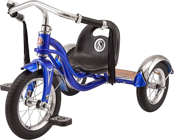 Schwinn Roadster Tricycle, 12 Inch Front Wheel Bike for Kids Ages 2-4, Low Center of Gravity, Retro Steel Frame, Adjustable Seat Grows with your Child, Rear Deck, Tricycle for Toddlers