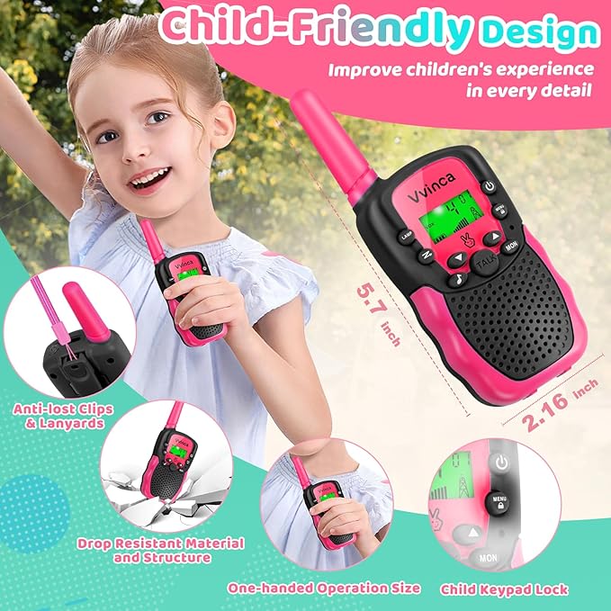 Vvinca Toys for Ages 5-7 Boys Girls, Rechargeable Walkie Talkies for Kids