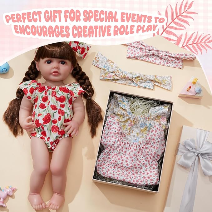 3 Set Reborn Baby Doll Clothes for 17-22 Inch Colorful Baby Doll Clothes Dress Accessories with Headband Bulk for Girl Dress Up(Floral)