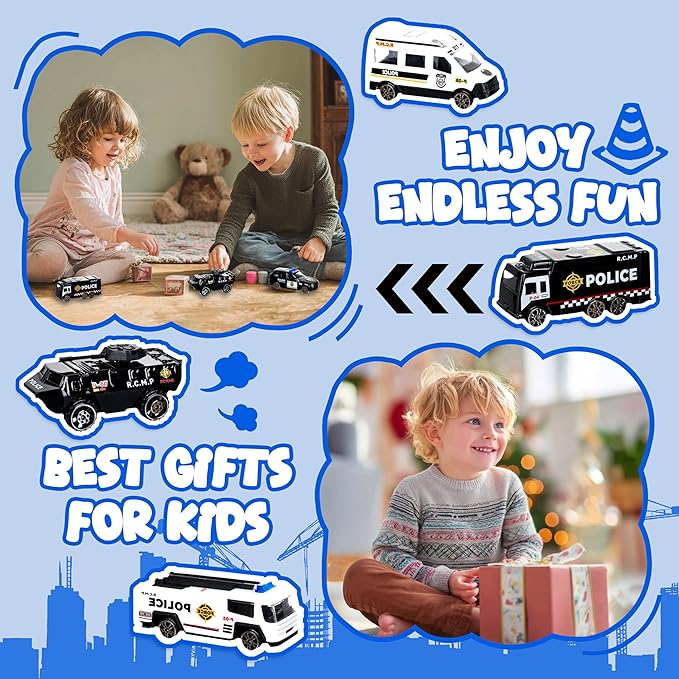 Boys Toys for 3 4 5 6 Years Old,6 Pack Diecast Police Car Toy Set, Mini Alloy Models Toys Car, Mini Vehicles Police Truck, Play Patrol Rescue Vehicle Toy, Boys Birthday Gift