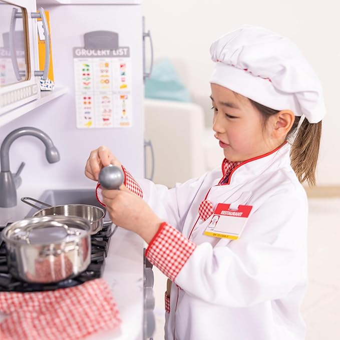 Melissa & Doug Chef Role Play Costume Dress-Up Set (8-Piece) - Chef's Jacket, Hat, Name Tag - Pretend Chef Dress up Outift with Realistic Accessories, Kids Dress Up for Toddlers & Children Ages 3+