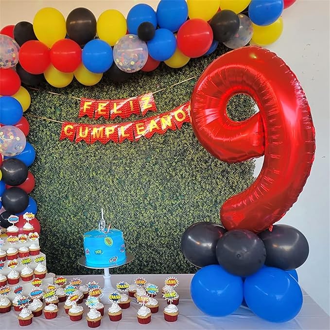 40 Inch Number 9 Balloons for Girls, Red Giant 9th Birthday Party Number Balloons 0-9 Set Decorations for Women Men Anniversary Celebration Graduation Party Decoration Supplies
