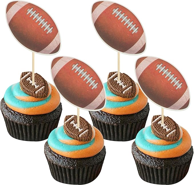 Gyufise 36Pcs American Football Cupcake Rugby Cake Topper Decorations for Football Themed Baby Shower Happy Birthday Party Decoration