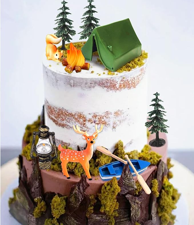 Camping Party Cupcake Toppers Deer Three Bear Tent Cupcake Picks Happy Camping Cake Decorations for Camping Party Supplies