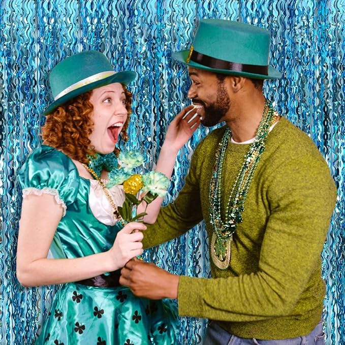 Blue Streamers Photo Backdrop Wave Foil Fringe Curtain Tinsel Backdrop Blue Birthday Parties Favor for Bachelorette, Frozen Birthday Ocean Themed Party Decorations Snow Flakes Decorating
