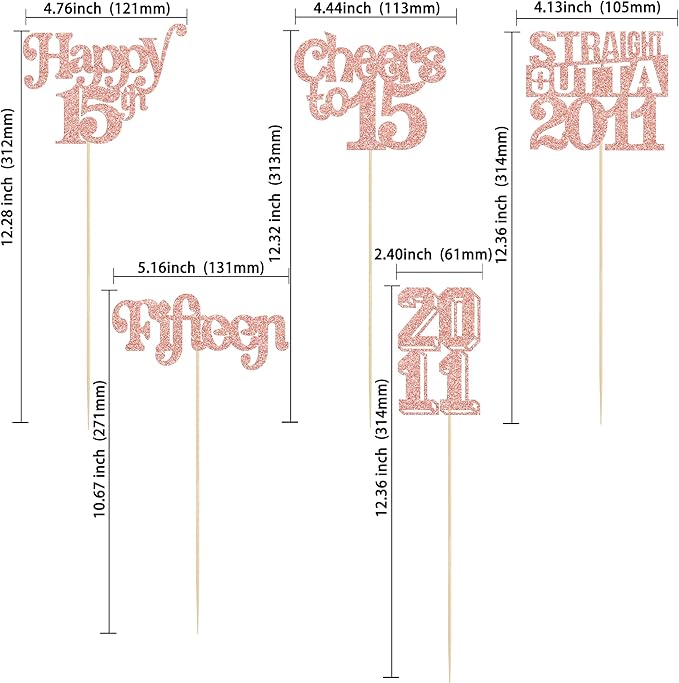 Gyufise 15Pcs Happy 15th Birthday Centerpiece Sticks Fifteen Straight Outta 2011 Table Flower Centerpieces Sticks for Cheers to 15th Birthday Party Supplies Rose Gold
