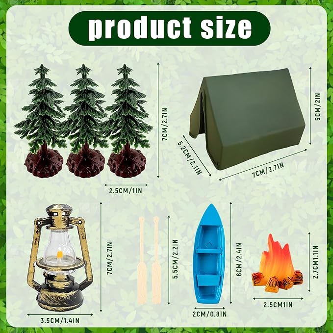 Morofme Camping Cake Decorations Tent Cake Topper Wilderness Forest Themed Cupcake Topper Boat Fireside Campfire Tree Cupcake Decor for Camping Theme Birthday Party Supplies