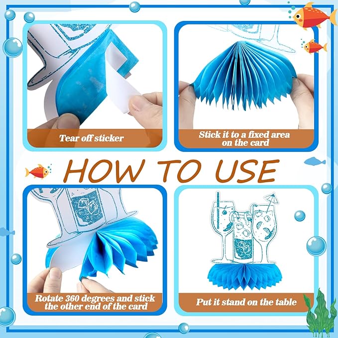 12 Pcs Last Toast on the Coast Party Decorations Coastal Bachelorette Honeycomb Table Centerpieces Blue Bachelorette Table Topper Decoration for Coast Party Favors Supplies