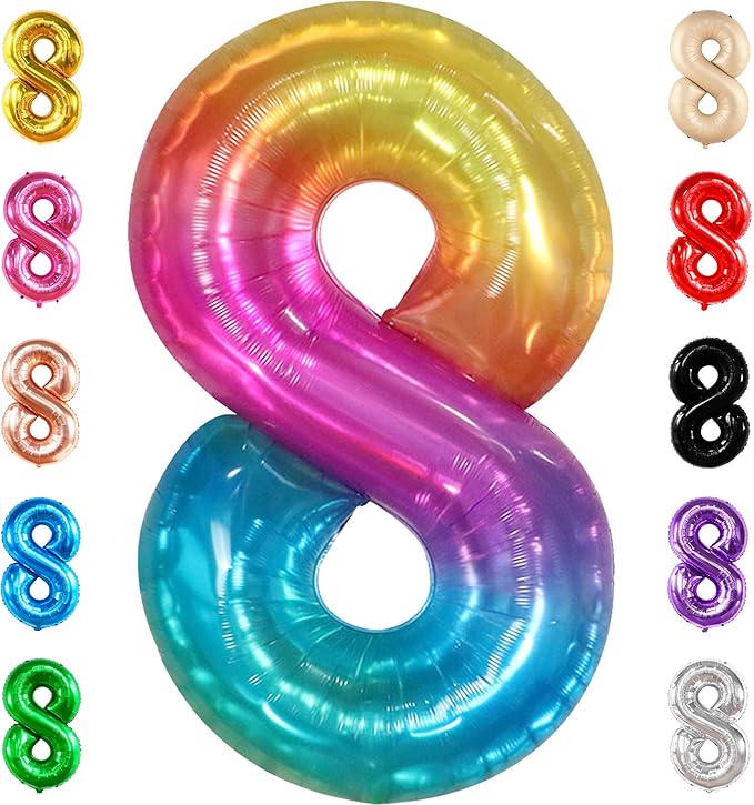 KatchOn, Giant Rainbow Number 8 Balloon - 40 Inch | 8 Balloons for Birthday Girl Rainbow 8 Balloon Number | 8th Tie Dye Birthday Decorations For Girls | 8 Number Balloons for Anniversary Decorations