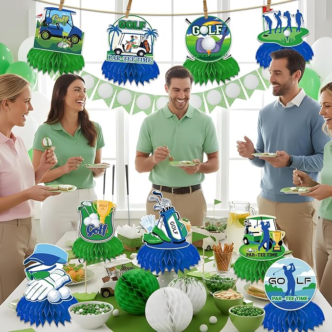 9 Pcs Masters Golf Party Decorations, Honeycomb Golf Birthday Decorations and Centerpieces for Tables with Double-Sided Printing, Sport Themed Birthday Decor Table Party Supplies