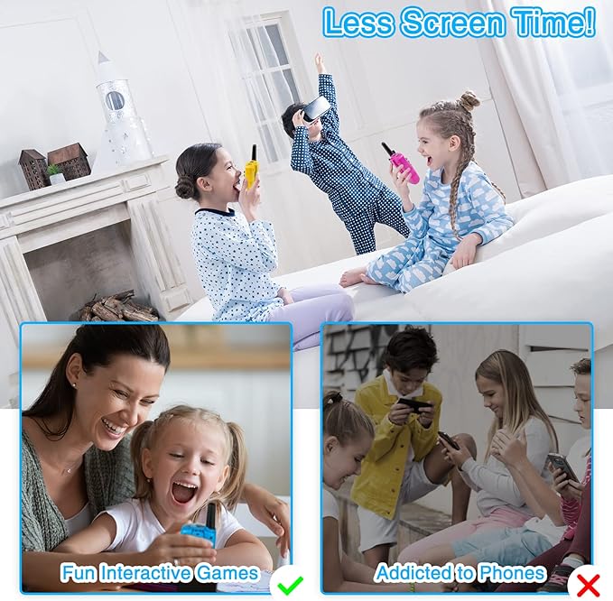 Walkie Talkies for Kids 3 Miles Long Range, 22 Channels Walkie Talkie with Clear Sound & Automatic Squelch, Kids Walkie Talkies, Outdoor Camping Toys for Boys and Girls (Blue Pink Yellow)