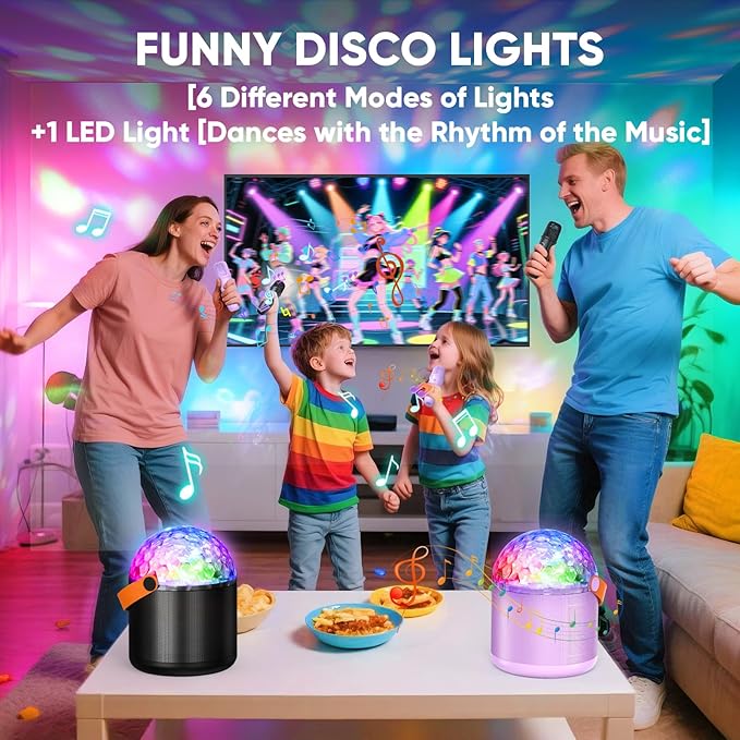 Karaoke Machine with Disco LED Lights for Adults Kids, Portable Bluetooth Speaker with 2 Wireless Microphone Toys Easter Birthday Gifts for Boys Girls Family Home Party