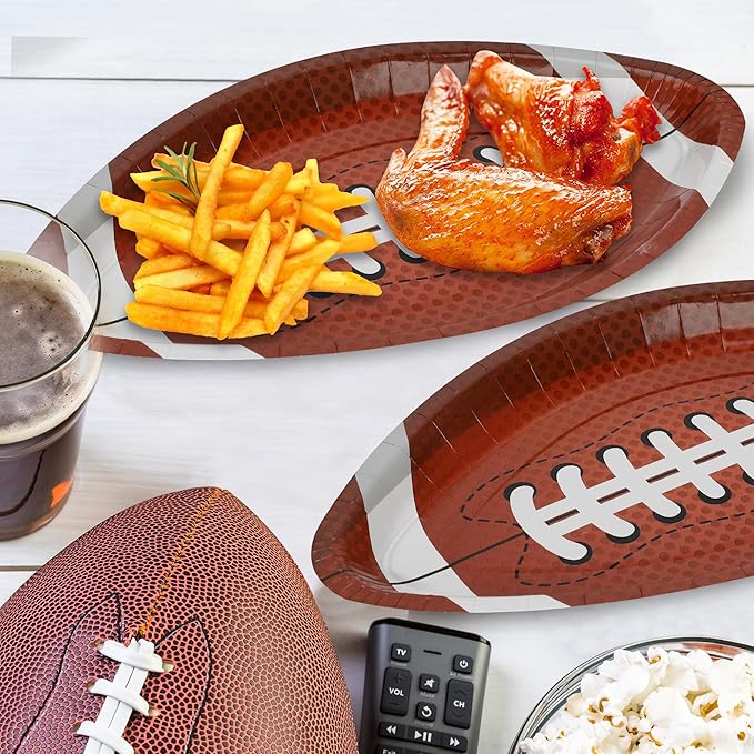 QZYL 50 PCS Football Plates, Football Party Plates, Football Shaped Disposable Paper Plates, Touchdown Party Plates, Football Party Supplies for Football Decorations Sports Birthday Decoration