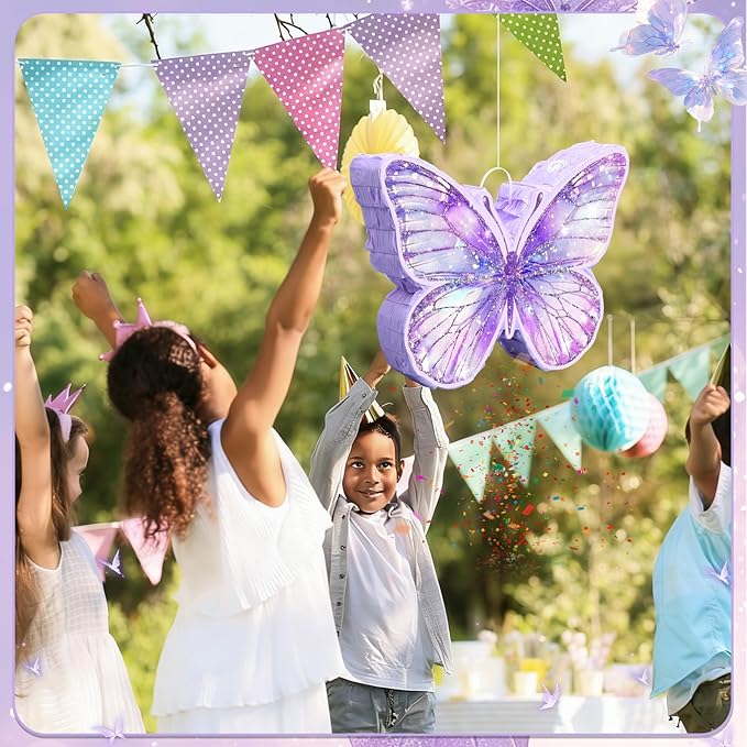 Butterfly Piñata for Birthday Party Supplies Purple Butterfly Piñata Decorations with Pink Purple Stick and Blindfold for Birthday Party Decorations Game Supplies