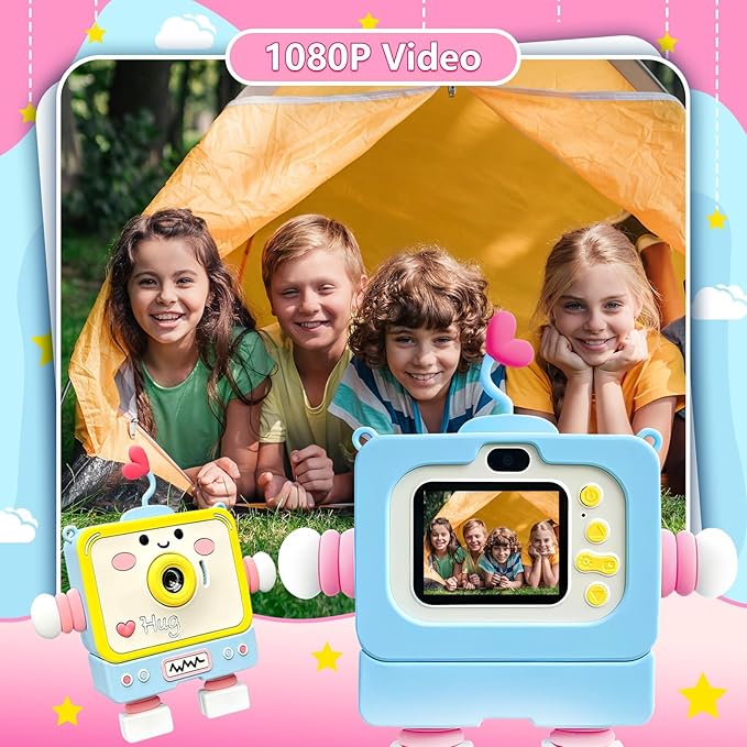 Kids Camera for 3-12 Year Old Children, 2 Inch Screen Kids Camera Toy 1080P Video Camcorder with Cartoon Robot Soft Silicone Cover Ideal Gift for Kids, 32G FT Card Included