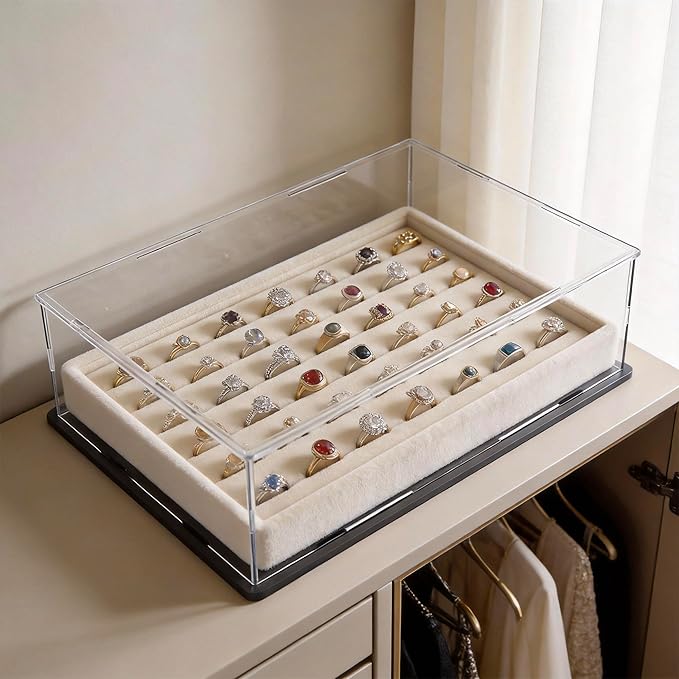 SVENJBB Large Display Case for Books and Medals, 16x13x5 Inch Acrylic Box for Stamp and Cards, Clear Acrylic Display Cases with Matte Black Base for Collection Protection and Storage