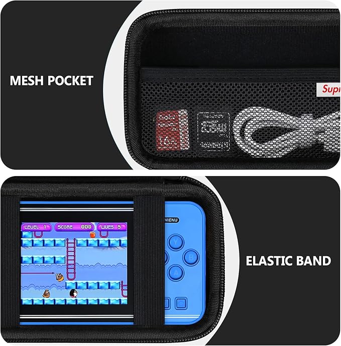 Supmay Carrying Case Compatible with Voichic 32 Bit Handheld Game Console for Kids Adults, Preloaded 135 Retro Portable Gaming Player Storage Holder Travel Bag with Mesh Pocket for USB Cable, Black