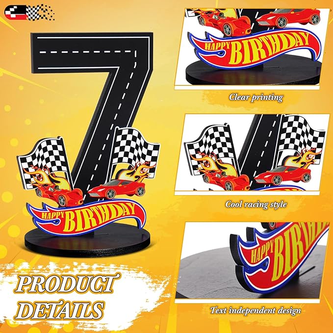 Race Car 7th Birthday Number Sign Centerpiece Race Car Theme 7th Birthday Party Supplies Wooden Table Decoration Photo Props for Boys Seven Years Old