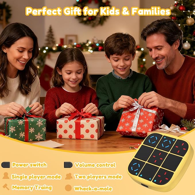 Rechargeable Tic-Tac-Toe Bolt Game, Upgraded 4-in-1 Handheld Puzzle Console, Electronic Educational Memory Game, Portable Travel Car Ride Board Games for Kids Adults (Yellow)
