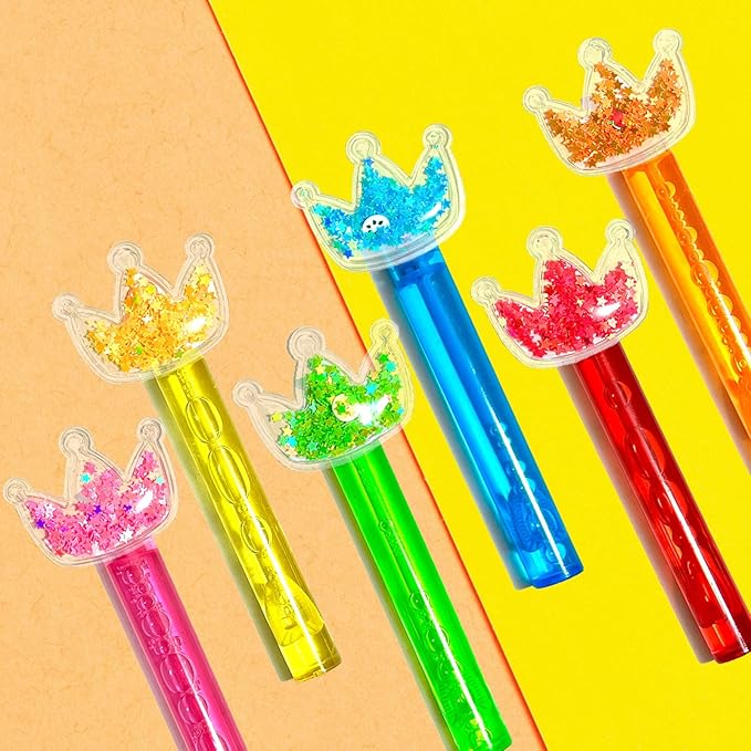 Princess Party Favors,24Pcs Glitter Crown Bubble Wands for Kids,Bling Crown Bubble Wand for Princess Birthday Party Supplies,Classroom Prizes Pinata Goodie Bag Stuffers Gift