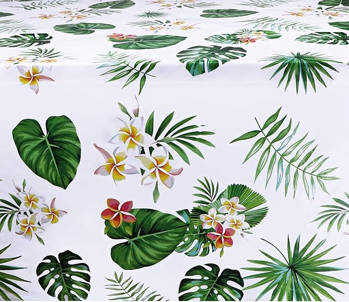 2 Pack Hawaiian Luau Tablecloths for Party Decoration, Hawaii Disposable Plastic Rectangular Table Covers, Aloha Tropical Palm Leaves Table Cloth, Summer Beach Kids Birthday Cocktail Party Supplies