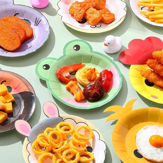 Zhehao 120pcs 7 Inch Farm Party Paper Plates Disposable Farm Animal Shape Plates Theme Supplies Tableware Livestock Animals Cartoon Animal Decorations for Birthday Party