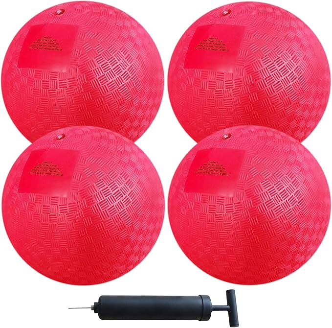 AppleRound 8.5-inch Dodgeball Playground Balls, Pack of 4 Balls with 1 Pump, Official Size for Dodge Ball, Handball, Camps and Schools