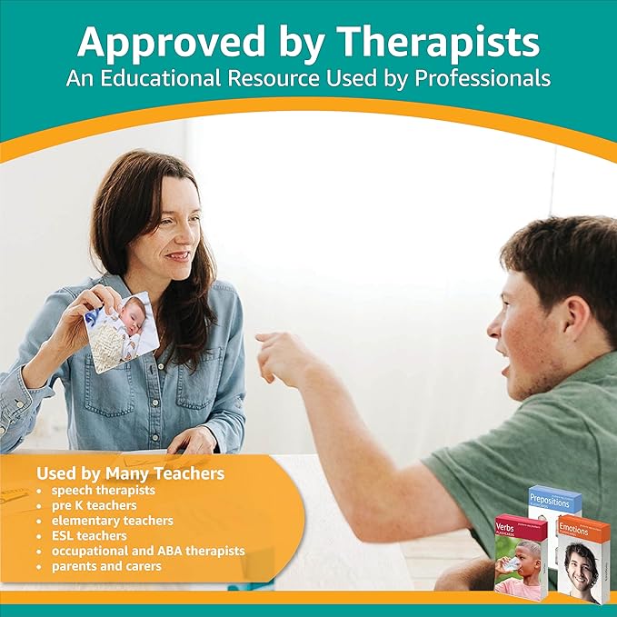 Picture My Picture Verbs, Prepositions and Feelings Flash Card Set– Speech Therapy Tool for Vocabulary, Communication & Thinking, with Activity Guide, Suitable for Education, ESL & ABA – Set of 120