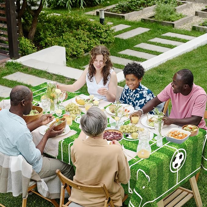 WNINK 2 Pack Soccer Plastic Tablecloth Soccer Party Decorations Soccer Grass Disposable Rectangle Table Cover for Soccer Theme Birthday Party Decoration 54 x 108 Inch