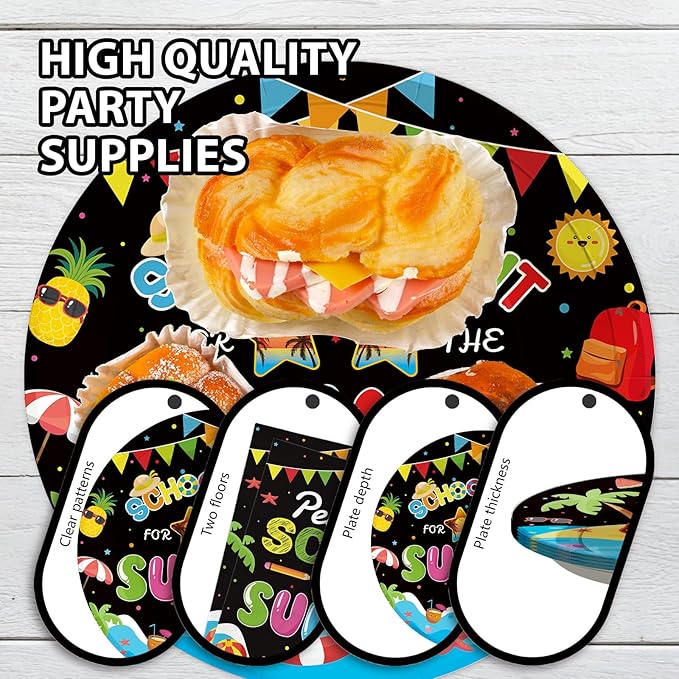 96 Pcs School's Out for The Summer Decorations Peace Out School Hello Summer Plates and Napkins End Of The School Year Tableware Set for Kids Class Of 2025 Preschool Graduation Party Supplies Serve 24