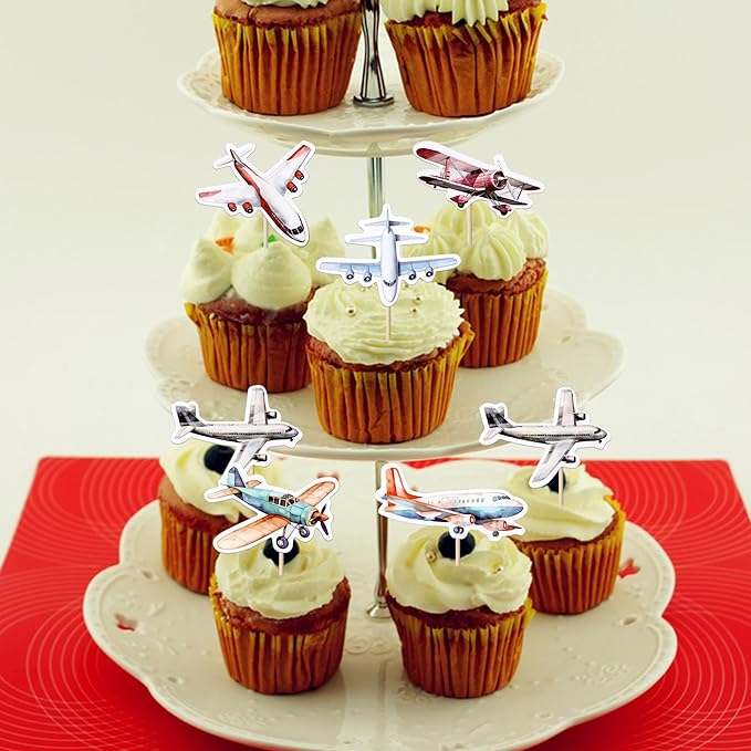 36 Pack Airplane Cupcake Toppers Glitter Plane Cupcake Picks for Baby Shower Aviation Fighter Theme Birthday Party Cake Decorations Supplies