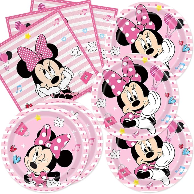 40Pack Minnie Party Supplies include 20 plates, 20 napkins for Minnie Party Decoration