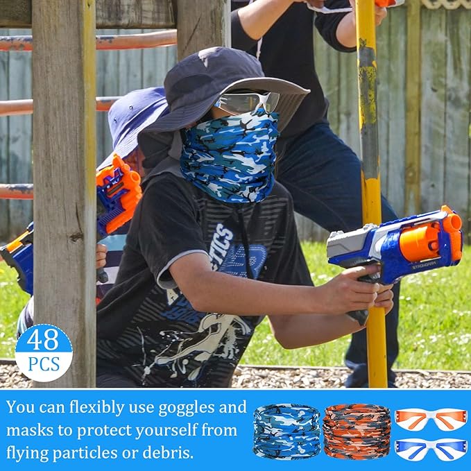 Xtinmee 48 Pcs Gun Party Supplies for Boy and Girls Includes Safety Glasses and Face Mask for Children Birthday Party Favors Teams Accessories(Blue,,Red)