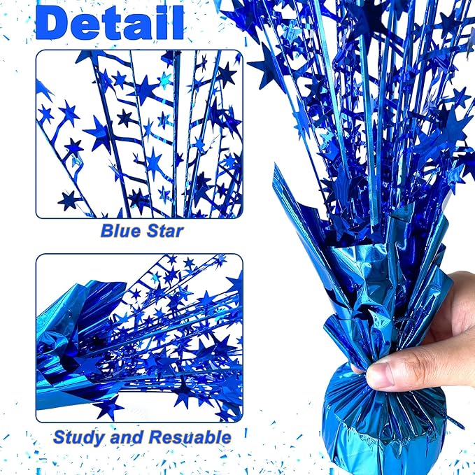 6 Pack Metallic Foil Spray Centerpiece Star Table Decoration Burst Glitter Tabletop Centerpieces for Birthday Christmas New Years Nye Wedding Graduation Holiday Party Supplies Decor, Blue